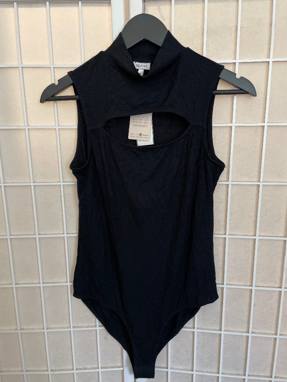 Bodysuit lightweight cut out mock neck sleeveless black XL